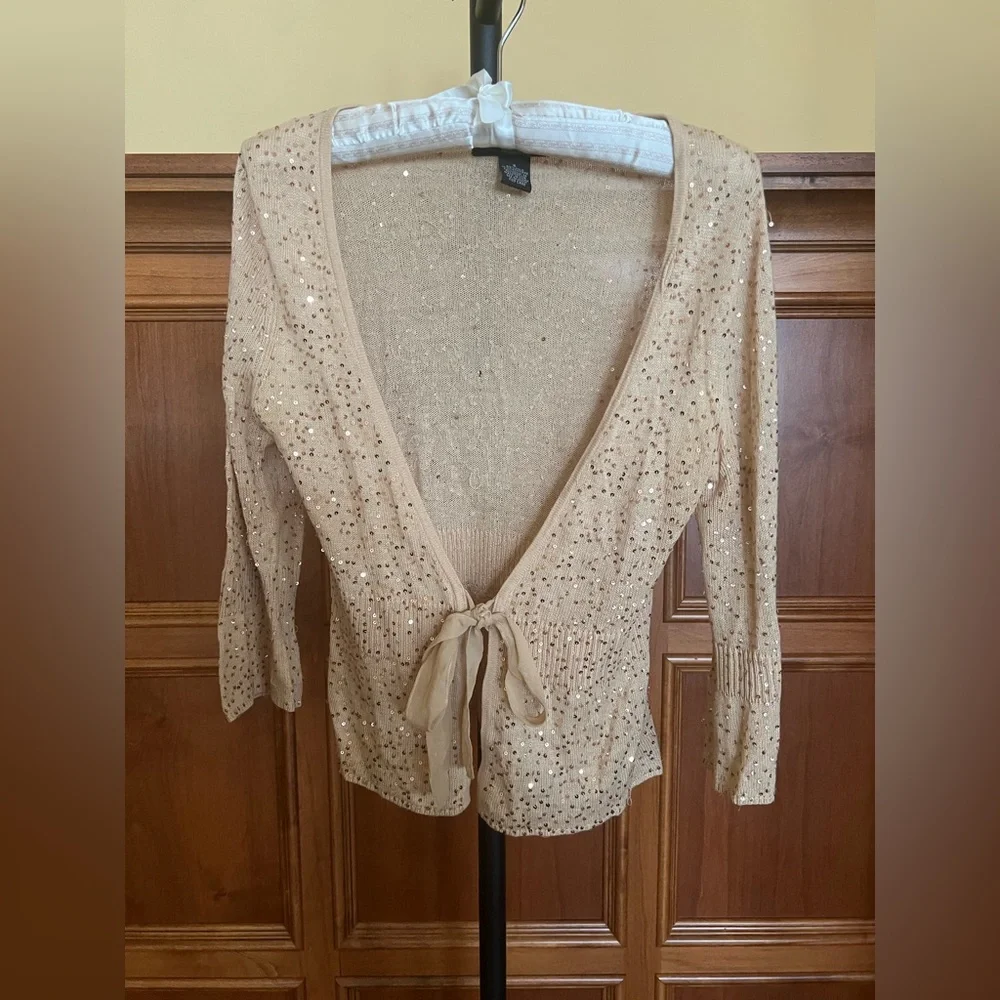 Arden B Cardigan Vintage Silk Cashmere Beige with Gold Sequins Size S